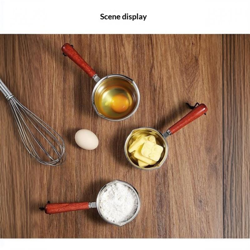 BPA Free Stainless Steel Oil Pot Fast Heating Anti-Scald Wooden Handle Dripless for Home Kitchen Seasoning Oil Pouring