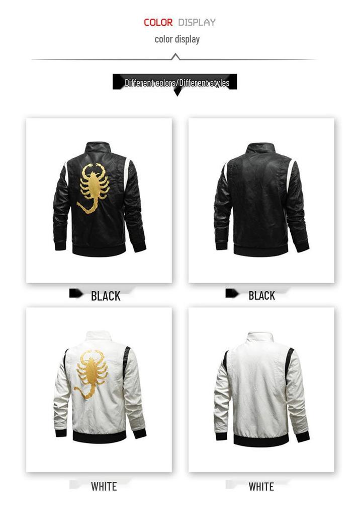 2021 Men's Fashion Hooded Embroidered Leather Motorcycle Jacket, Autumn/Winter Outerwear