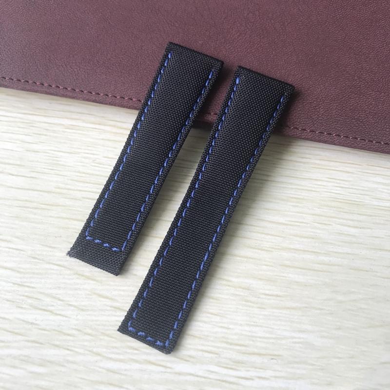 

22 мм черный со швами, нейлон высокого качества с кожаным ремешком для часов, подходит для браслета Tag Heuer Aquaracer Carrera With silver clasp