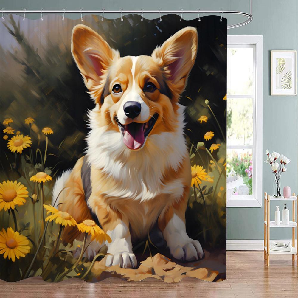Funny Animal Shower Curtain Cute Cat in Flower with Butterfly Fluttering Polyester Fabric Washable Shower Curtain Bathroom Decor