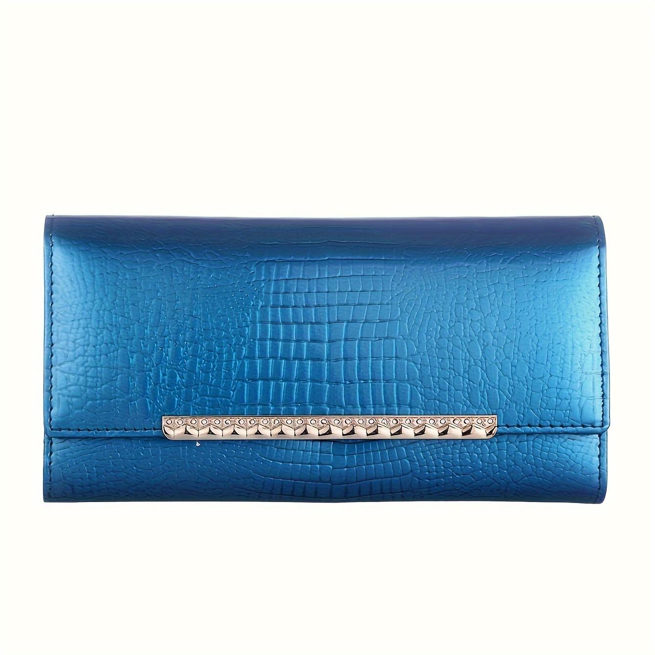 

Модный женский длинный кошелек из искусственной кожи, однотонный, с несколькими отделениями для карт, кошелек с держателем для карт синий