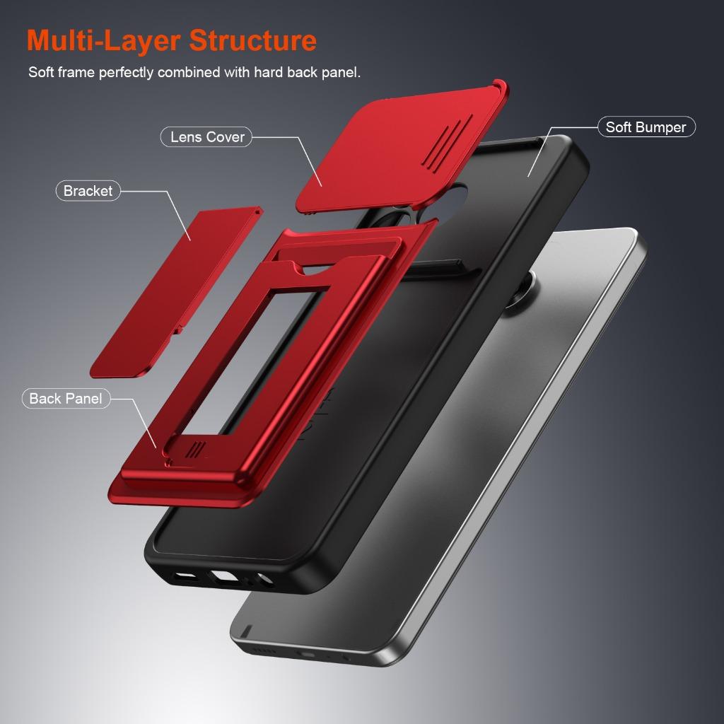 Slide Camera Cover Phone Case w/ Card Holder Invisible Stand For Honor Magic 600 Lite X60d X70 X9d 7 X9c X8b X8c X6c X5c Plus