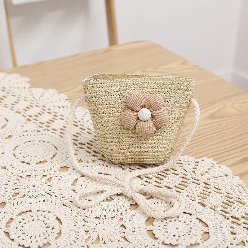 

Детская шляпа женская летняя шляпа-панама соломенная шляпа сумка комплект из двух предметов в западном стиле милый цветок защита от солнца шляпа от солнца Beige Bag Kids 52-54cm