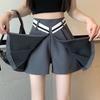 Koreanische Sommer-Kurzröcke Damen Unregelmäßig Plissiert Reißverschluss Patchwork Mode Lässig Hohe Taille Locker Weiter Bein A-Linie Rockshorts
