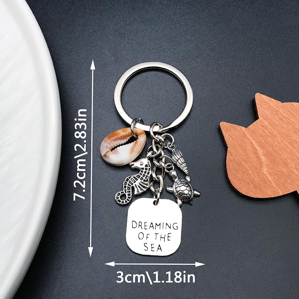 Antique Silver Ocean Turtle Seahorse Seashell Keychain Ornament for Men and Women