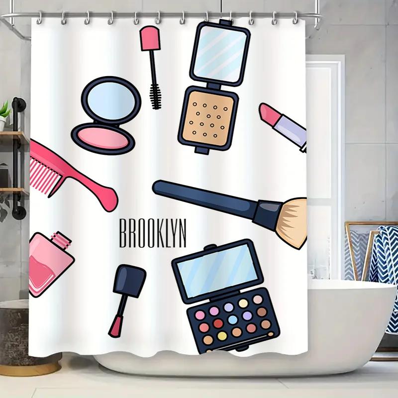 

Brooklyn Fashion Shower Curtain Makeup Collection Decorative Bath Mat Polyester Waterproof Shower Curtain With Hook Ring W60H190(CM)-1 Pcs