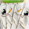 2 Pairs Autumn Vintage Women Cat Fish Printed Socks Cute Cartoon Middle Tube Soft Thermal Warm Crew Sock