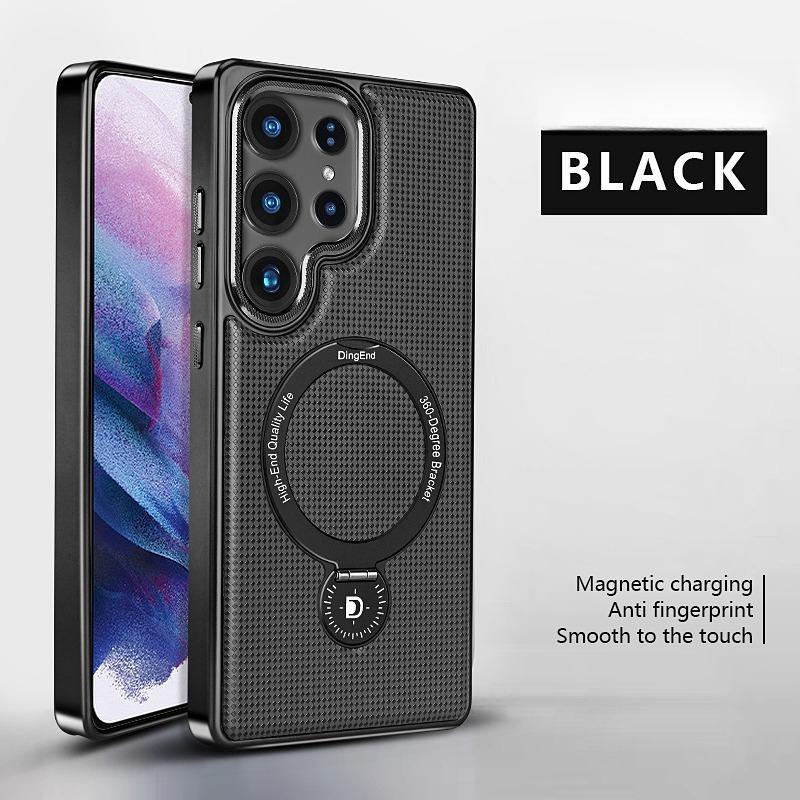 

Diamond Pattern Leather Phone Case for Samsung Galaxy S25 Ultra S24 Plus S23ultra Magnetic Charging Rotating Bracket Back Shell Galaxy S24 Ultra чёрный