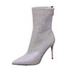 Mode 2024 Frühling und Herbst Neue Damen Naked Boots Dünner Absatz Spitz Zulaufend Einfarbig Strass Reißverschluss Modisch und Bequem Einzelstiefel