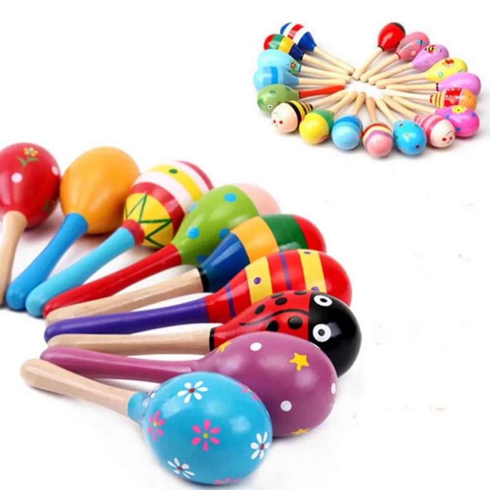 Large Montessori Baby Toy Wooden Colorful Musical Instrument Rattle Shaker Sand Hammer Bell Kids Children Early Learning Toys