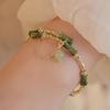 Handmade Green Bamboo Joint Beaded Bracelet With Leaf Tassel And Flower Charm For Women Party Jewelry Gift