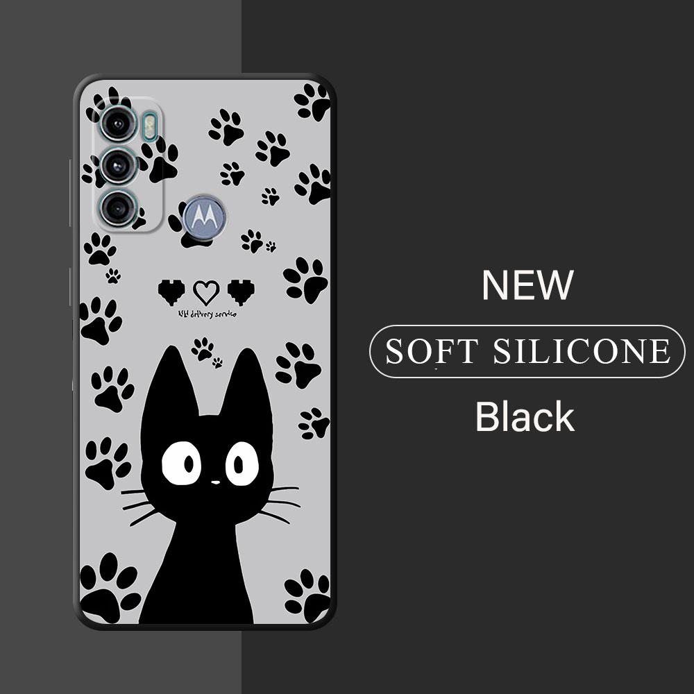 Cute Funny Lucky Cat Cover Phone Case for Motorola Moto G71 G72 G60 G22 G50 G51 G52 G53 G73 G60s G30 G32 G31 Black Soft