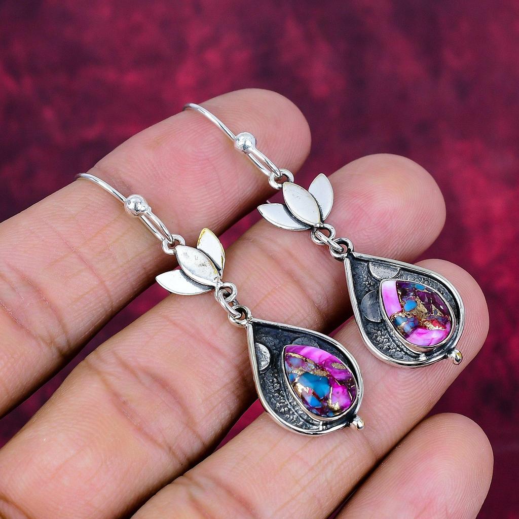 Pink Spiny Oyster Turquoise Earrings Gemstone Jewelry, 925 Solid Sterling Silver Earrings, Handmade Jewelry Birthstone Earrings, Gift For Him