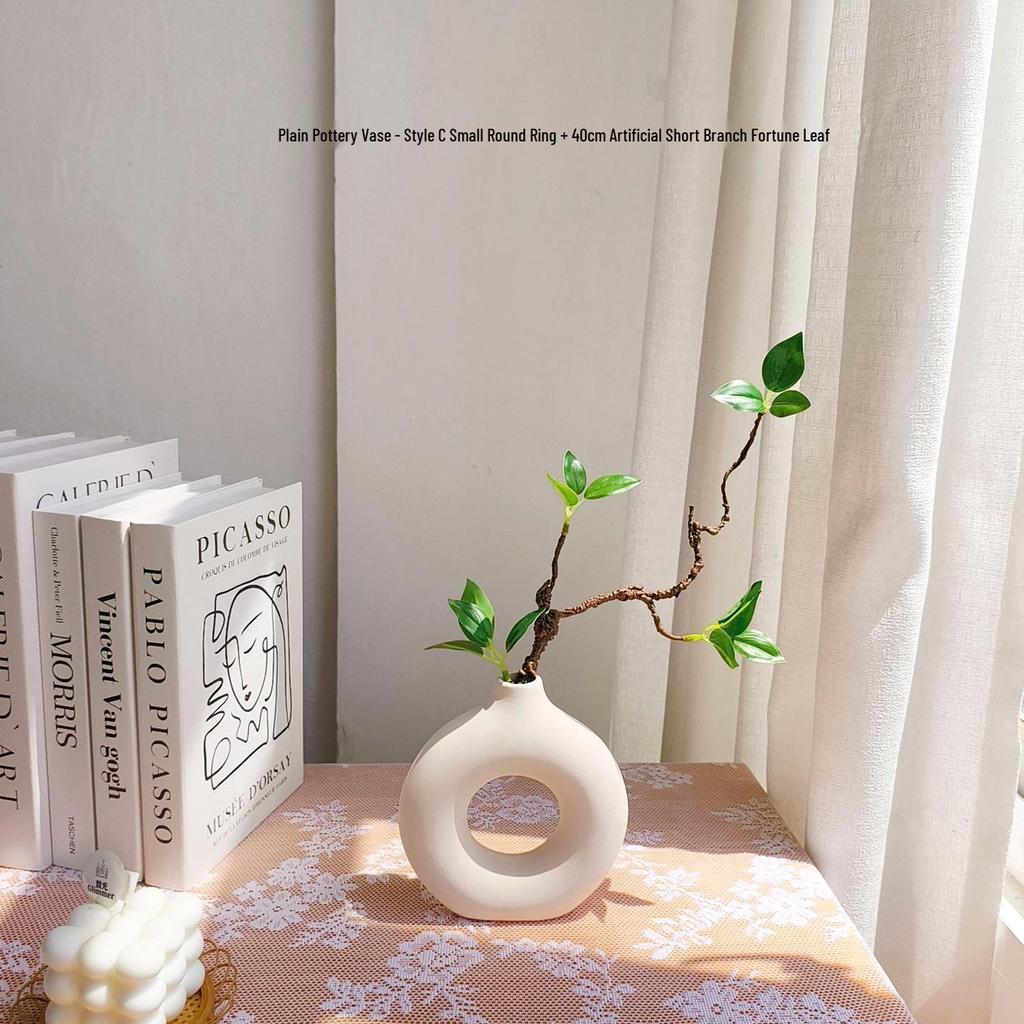 Green Plants Ceramic Vase with Hanging Bells and Artificial Flowers - Home Decoration Props