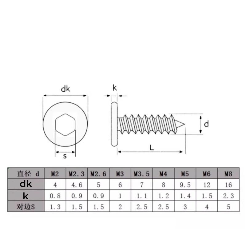M2 M2.3 M2.6 M3 M3.5 M4 M5 M6 Schwarz 304 Edelstahl Super Ultraflach Innensechskant Flachkopfschraube Selbstschneidende Holzschrauben