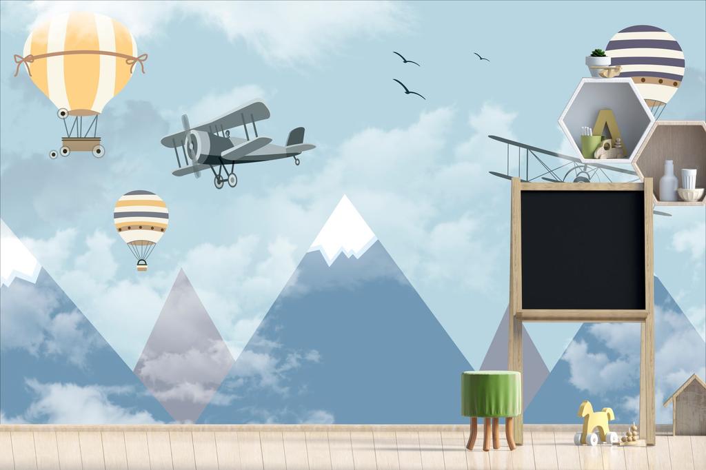 Children's photo wallpaper with planes and balloons among the mountains DWK253 200x135