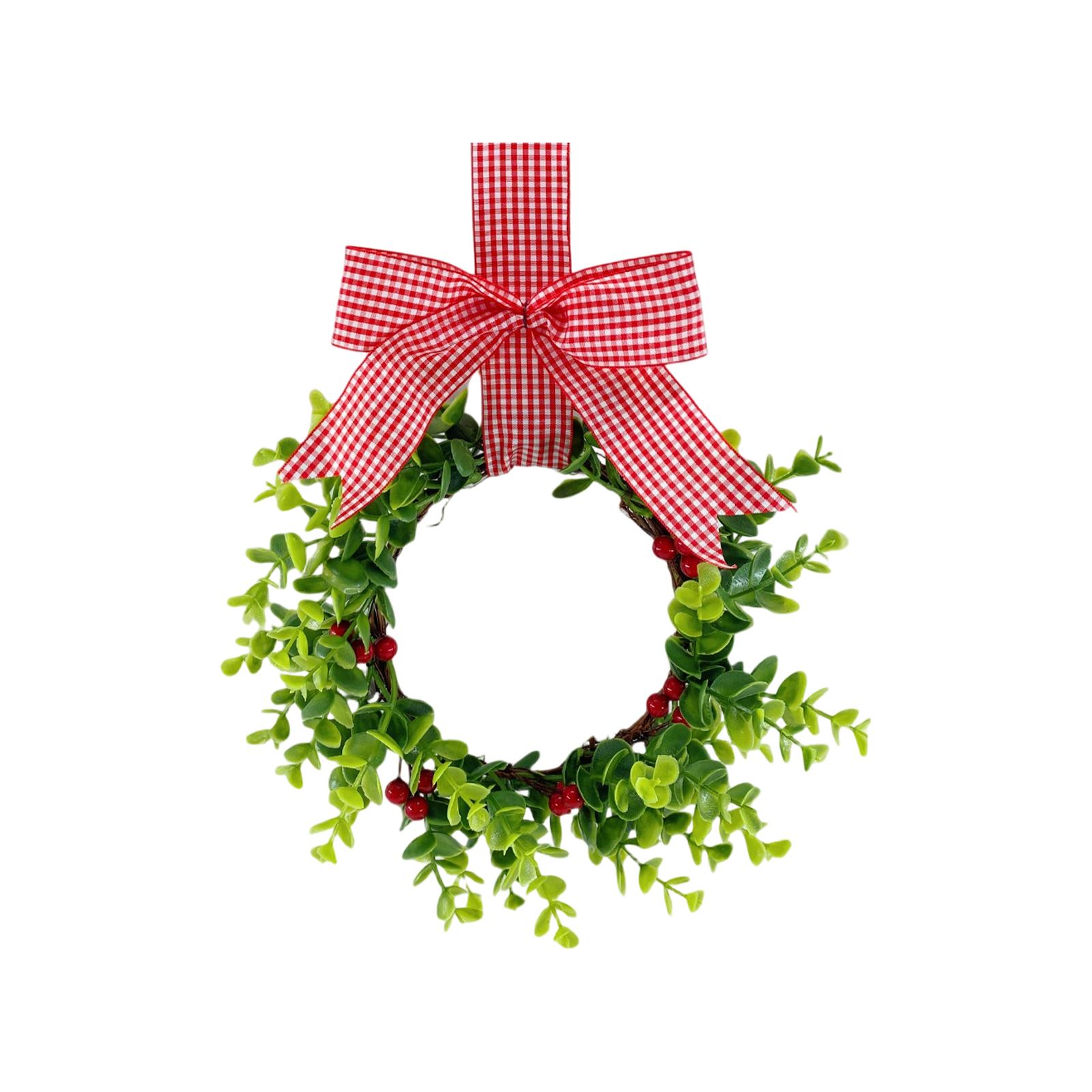 

Christmas Bow Wreath American Christmas Creative Door Hanging Simulation Red Berry Red Ribbon Wreath One Size