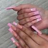 Nail Piece Finished Wearing Nail, French Pink Glitter Edge Small Flower Small Gold Beads Fake Nail Nail Piece