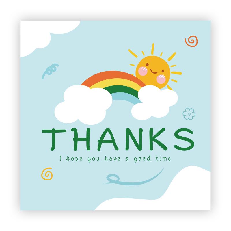 Cartoon Thank You Card Square - Handwritten Festival Greeting Card Gift Packaging Decoration