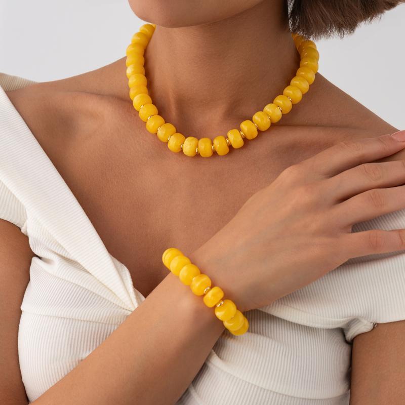 Trendy Y2K Aesthetic Smudge Resin Bead Chain Necklace Lightweight for Women Summer Beach Wear Jewelry Gift