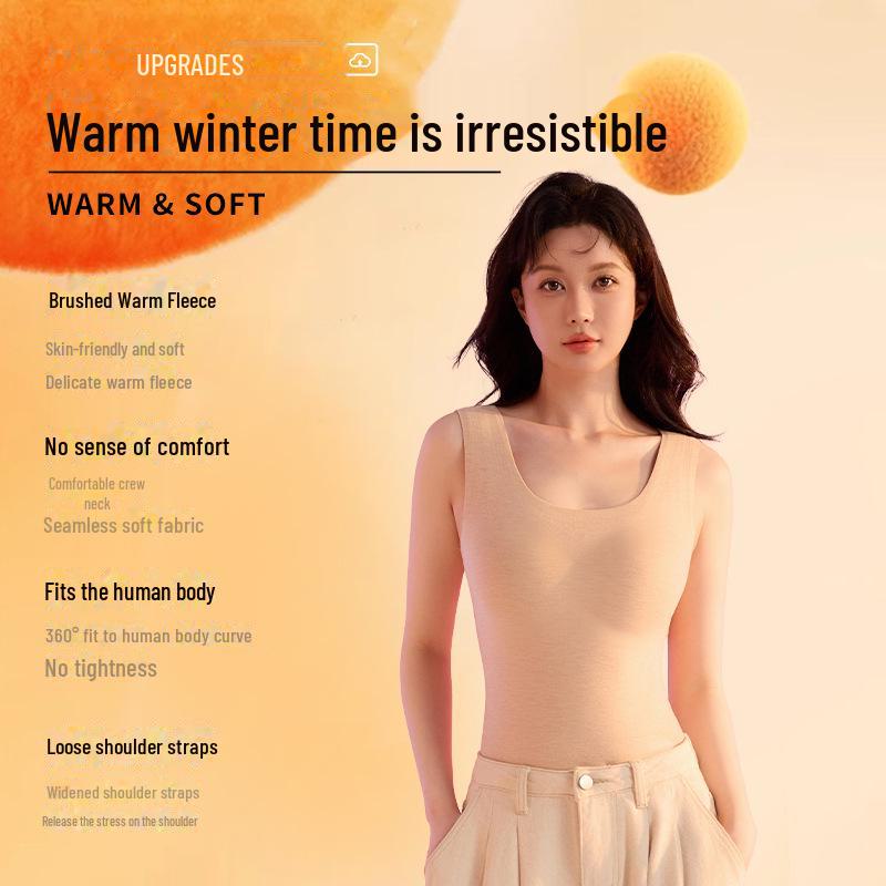 Women's Seamless Wool-Silk Vest with Chest Pad - Warm, Sanded, Velvet – Ideal for Fall and Winter.