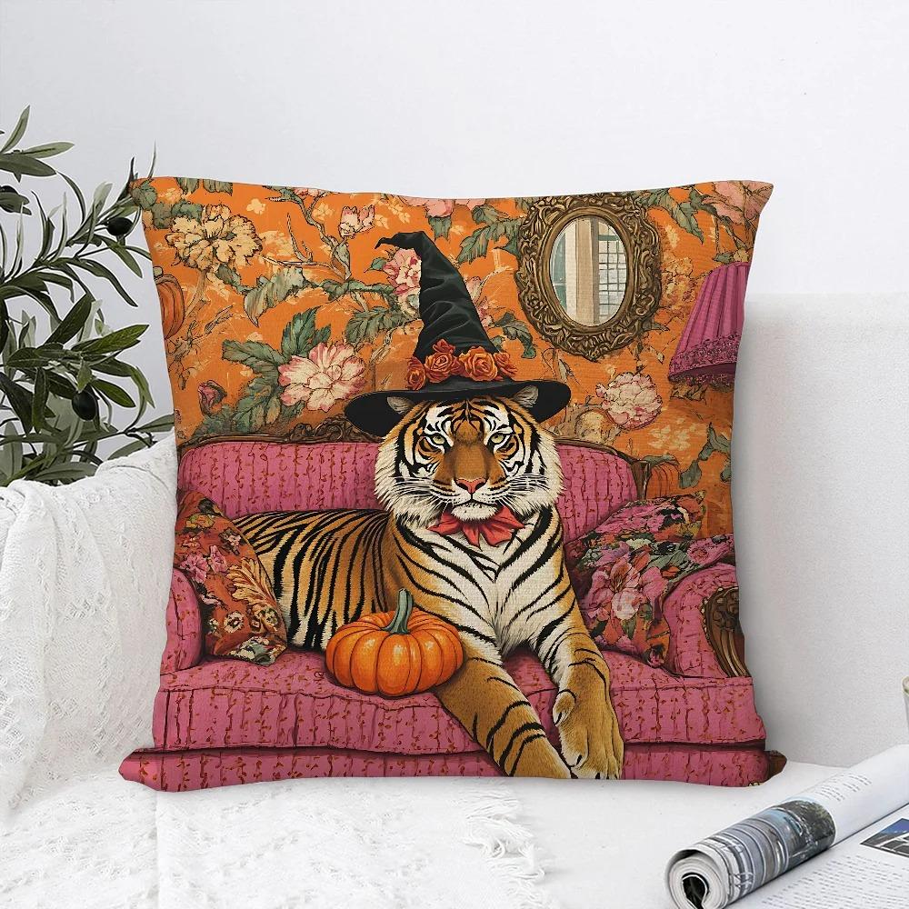 Home Decor Whimsical Animals Fox Rabbit Tiger Bird Pattern Cushion Cover Suitable For Sofa Bedroom Car Pillow Cover