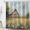 Rustic Barn Windmill Shower Curtain, Western Farm Barn Daisy Floral Farmhouse Bath Curtains Set, 72x72 Inch Waterproof Fabric Ba