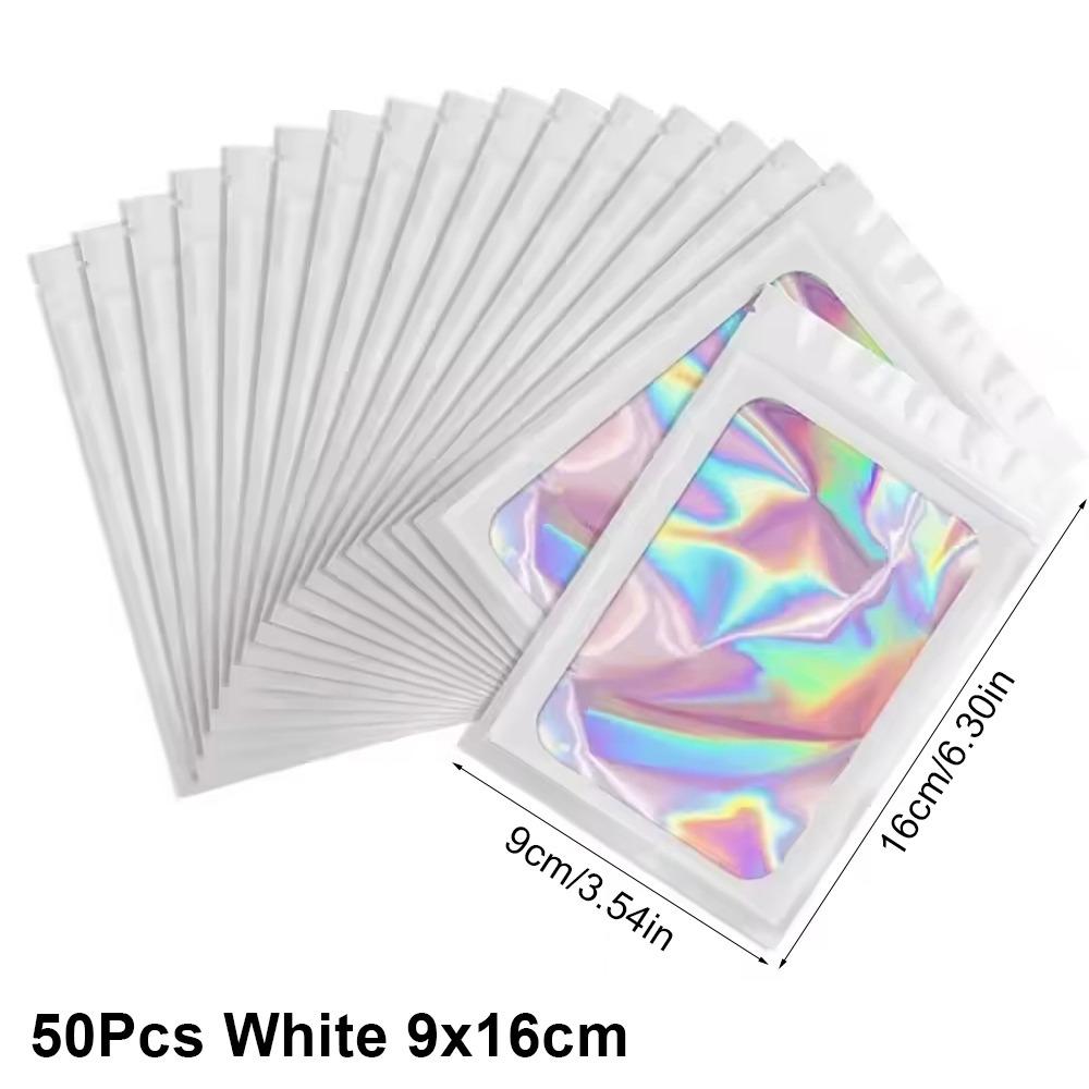 50Pcs Holographic Laser Color Ziplock Bag Resealable Plastic Zip Lock Bag Thick Smell Proof Packaging Pouch