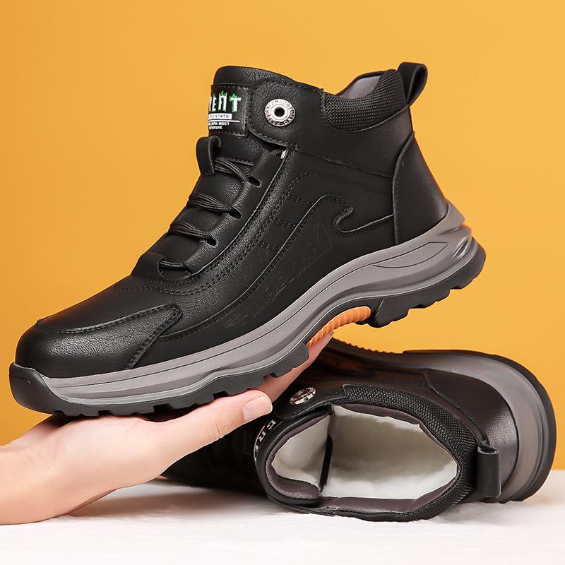 

Чоловічі теплі шкіряні полотняні трекінгові черевики на хутряній флісовій підкладці, неслизькі, зносостійкі, високі, джинсові, робочі, для активного відпочинку 44 чорний