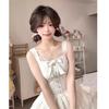 Summer Sweet Wind White Splicing Suspender Dress Beautiful Unique Temperament Waist Fluffy Cake Dress
