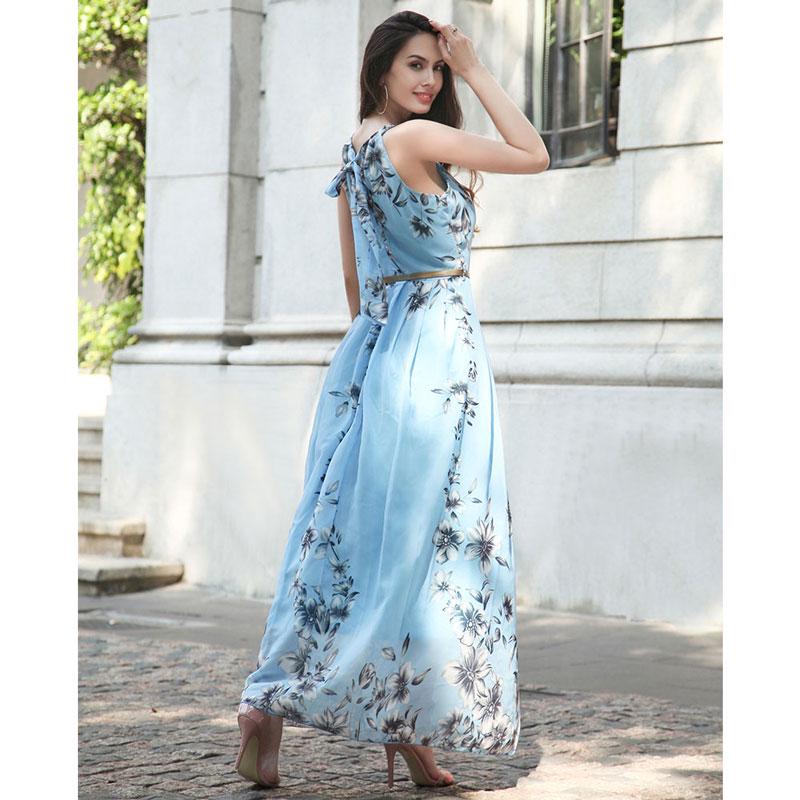 Blommönster Halter Chiffong Lång Klänning Dam Klänningar Sexig Casual Beach Dress