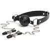 Leather Bondage Restraints Neck to Wrist Handcuffs Kit Nipple Clamps Gag Adjustable Restraint Straps Sex SM Toys For Couple