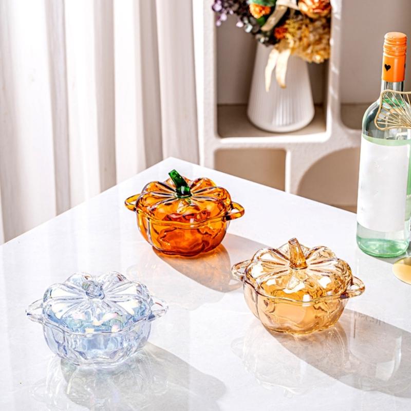 Pumpkins Glass Storage Jar with Lid,Candy & Cookie Jar,Jewelry Box,Buffet & Biscuit Containers Decorative Candy Dish