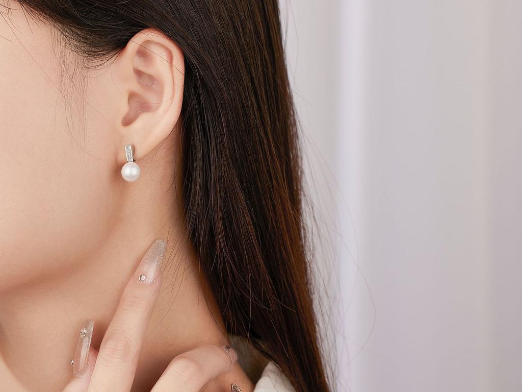 Real Natural Freshwater Pearl Necklace and Earrings Set Woman,Trendy 925 Silver Pearl Jewelry Set Mother's Day Gift White