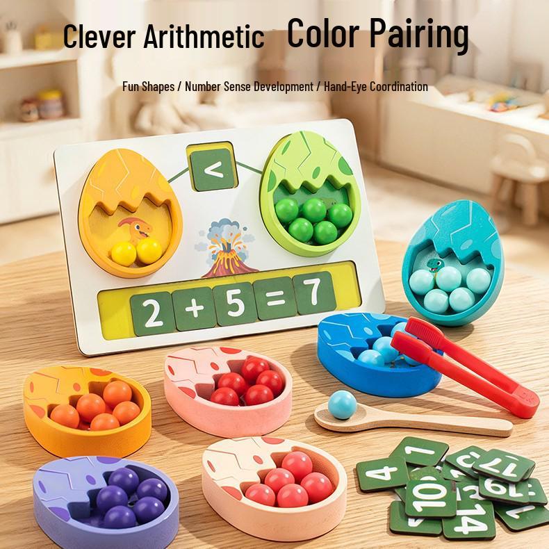 Wooden Dinosaur Egg Clip and Beads: Montessori Color Matching and Counting Toy for Children Montessori Educational Tool