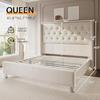 Estrutura de Cama Queen Estofada Cabeceira com Abas Veludo Acolchoado Botão de Diamante/Não Precisa de Box Spring/Montagem Fácil/Creme