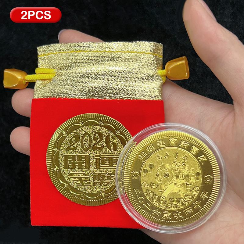 HOT 2Pc 2026 Year The Horse Imitation Commemorative Coin Paper Lucky Animal Pony Imitation Gold Foil Paper New Year Souvenir Gi