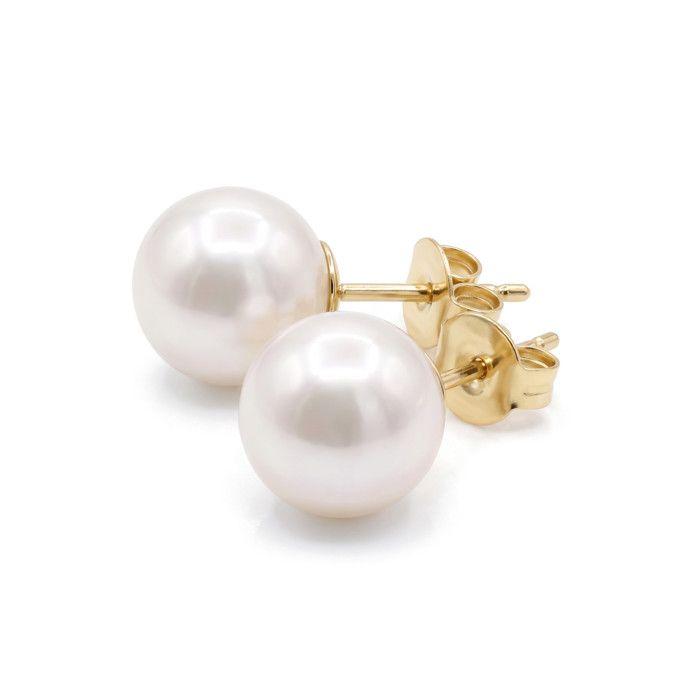 Earrings - PEARLS & COLORS - 8-9 Mm Freshwater Pearls - 9 Ct Yellow Gold - AAA+ White Pearl