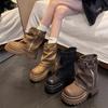 Trendy Thick-soled Thick-heeled Martin Boots for Women's Autumn and Winter New Casual and Versatile Outer Wear Heightening Boots and Small Leather