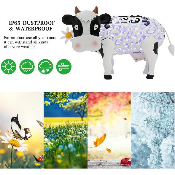 DULRLLY Solar Cow Lights Outdoor Solar Lamp, Resin Cow Figurine with LED Solar Light, Animal Shaped Color Changing Solar Garden Lights for Farm Patio