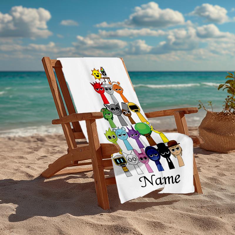 Custom Name Ultra-Soft Beach Towel with Sprunki Theme,Ideal for Pool - Camping, Diving - Perfect Travel Essential, Vibrant Beach Towel.