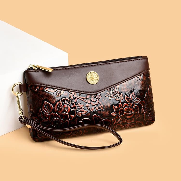 Vintage floral embossed patent leather clutch change purse