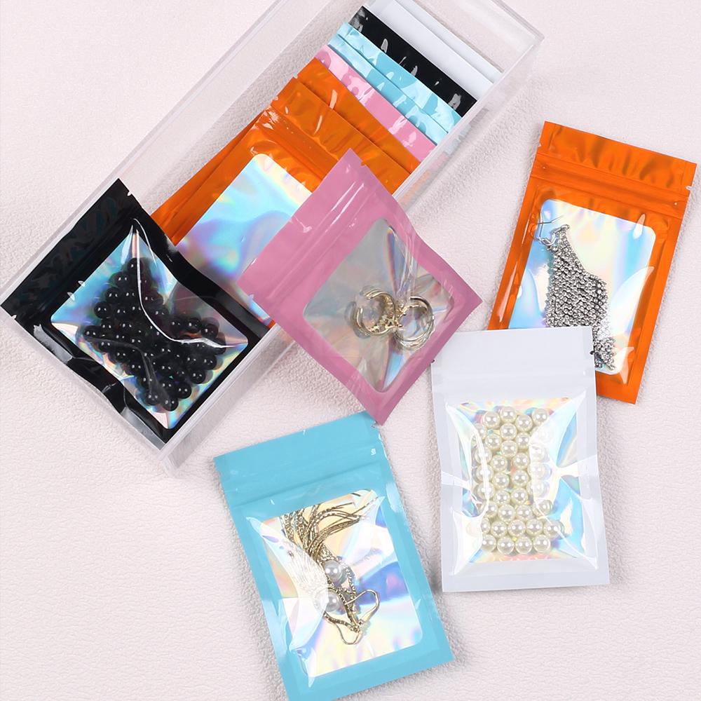 30 stuks Holografische Ziplock Zak Hersluitbaar Laser Plastic Afdichtbare Zakken Sieraden Voedsel Snoep Cadeau Kleine Bedrijfsverpakking