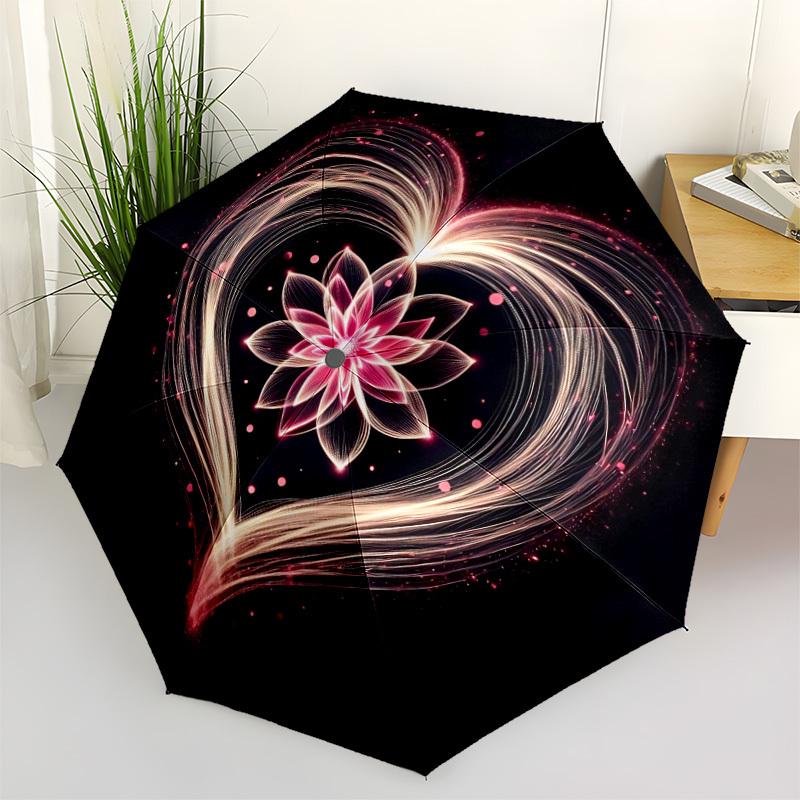 1pc Heart Bloom Automatic Folding Umbrella - Compact 8-Rib Design, Durable Plastic & Iron, Lightweight for Outdoor Daily Use240