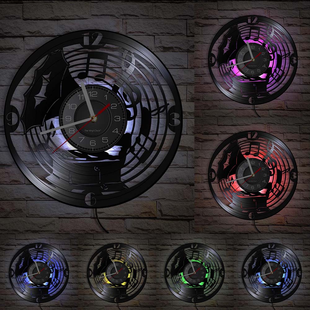 Music Notes Wall Art Treble Clef Vinyl Record Wall Clock Hanging Sheet Music Art Vintage Watch Rock N Roll Music Lover Gift