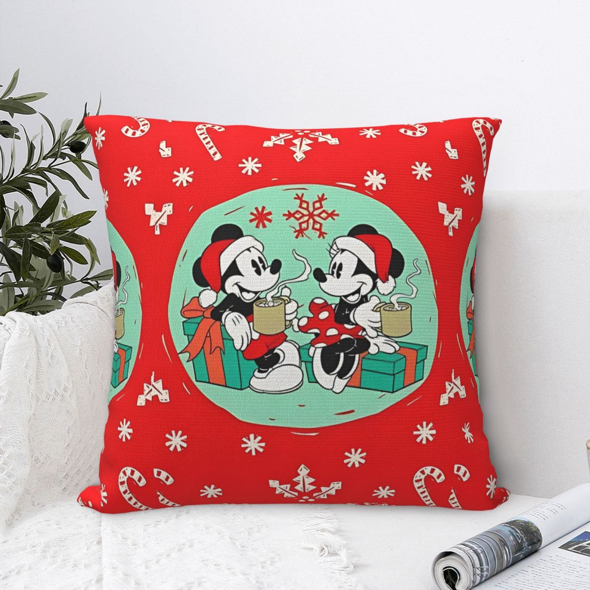 

Cartoon Cute Minnie Mickey Mouse Pillowcase Printed Polyester Cushion Cover Decorative Pink Throw Pillow Case Cover Home Zipper 30cmx30cm