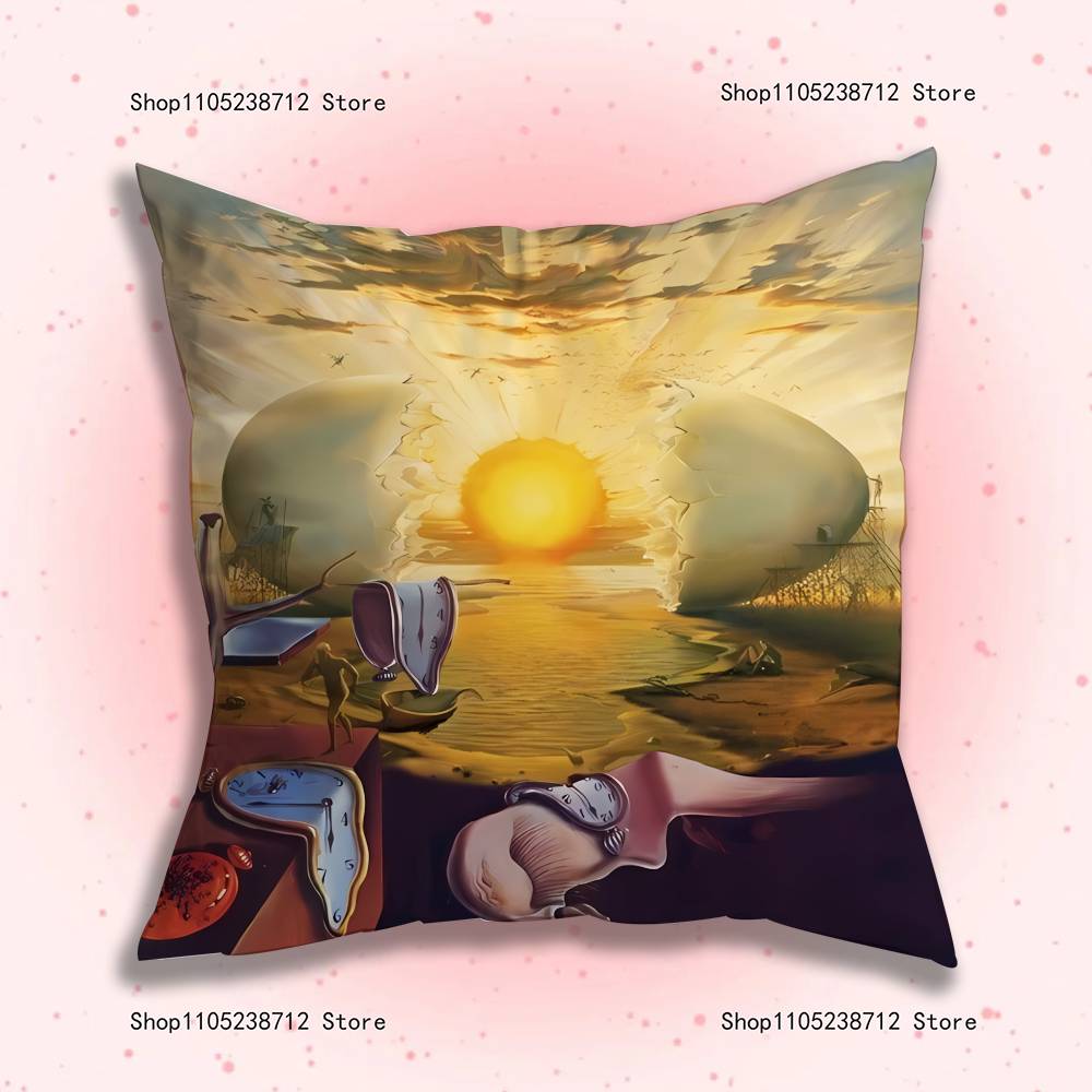 S-Salvador Dali The Persistence Of Memory Clocks Pillow Case Plush Fabric Soft Pillowcase Sided Print Sofa Cushion Cover Throw