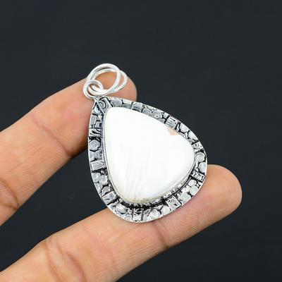 Halloween Sale Natural Scolecite Crown Chakra Bezel Pendant Jewelry 925 Silver