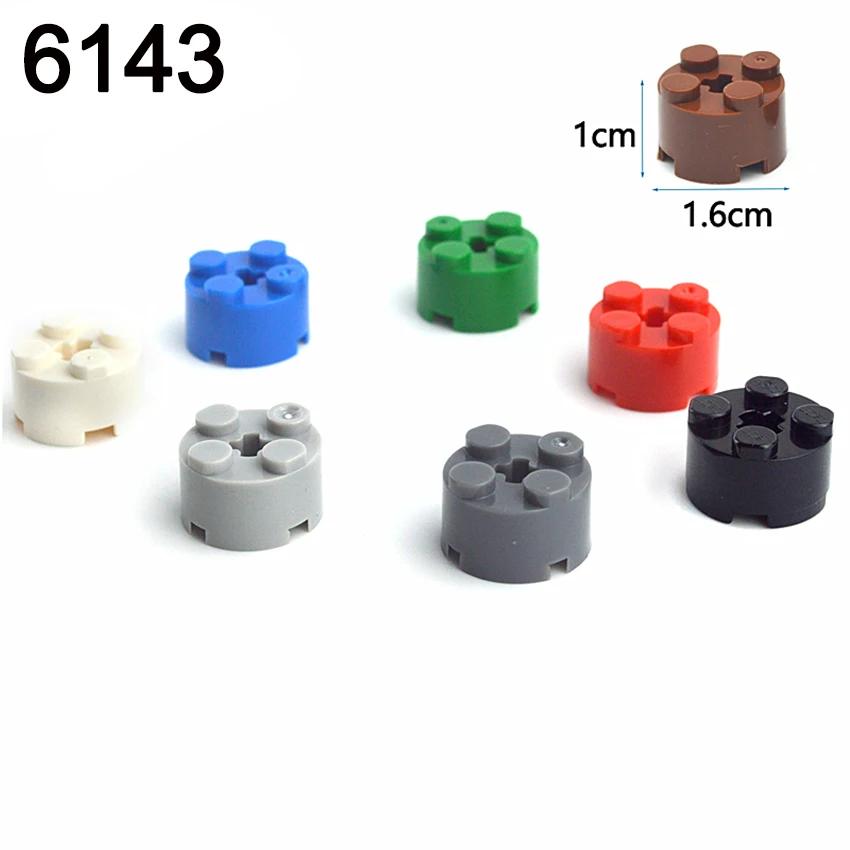 46Pcs MOC Parts Round Bricks Cylinder 2x2 with Axle Hole Thick Building Blocks Particles DIY Technical Toys Compatible with 6143