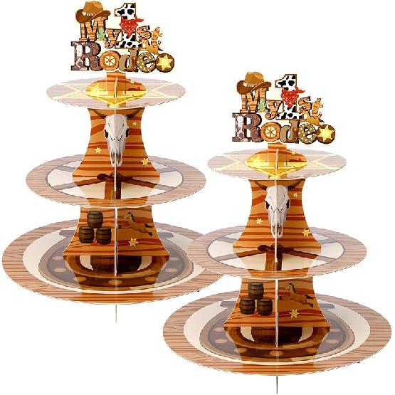 Tioncy 2 Set 3 Tier First Trip Around The Sun Cardboard Cupcake Stand for 24 Sunshine Cupcake Tier Stand Dessert Tower Holder for Birthday Party Baby My First Rodeo